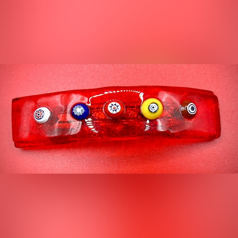 Beautiful Authentic Red Murano, Italian Glass Handmade Hair Barrette, Excel Cond